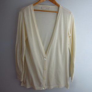 Vtg Cacharel Womens L Ivory LS 100% Cotton V Neck Cardigan Sweater Boyfriend